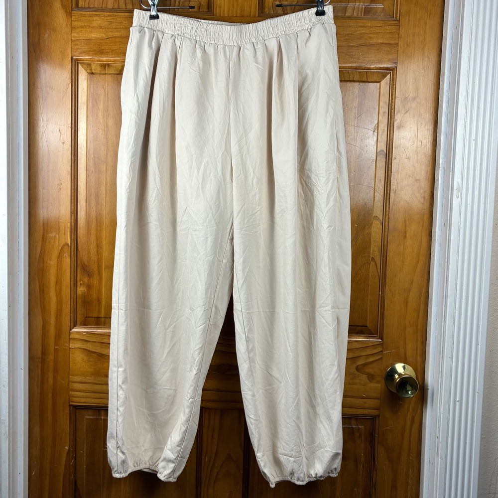 ZESICA Womens XL Cream Beige High Waisted Elastic Jogger Tapered Pants Pleated